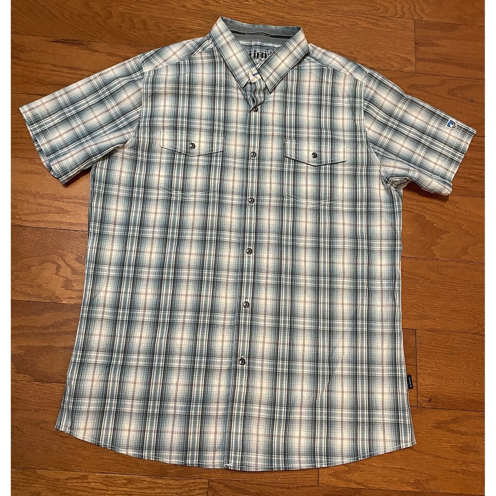 Kuhl Shirt Mens Large Plaid Buttonβ Up Short Sleeve Flap Pockets Mountain Grown